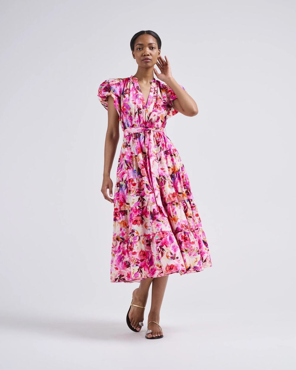 Ulla Johnson Pink Multi Azalea Vibrant Floral Print Ottilie Midi Dress Womens 4